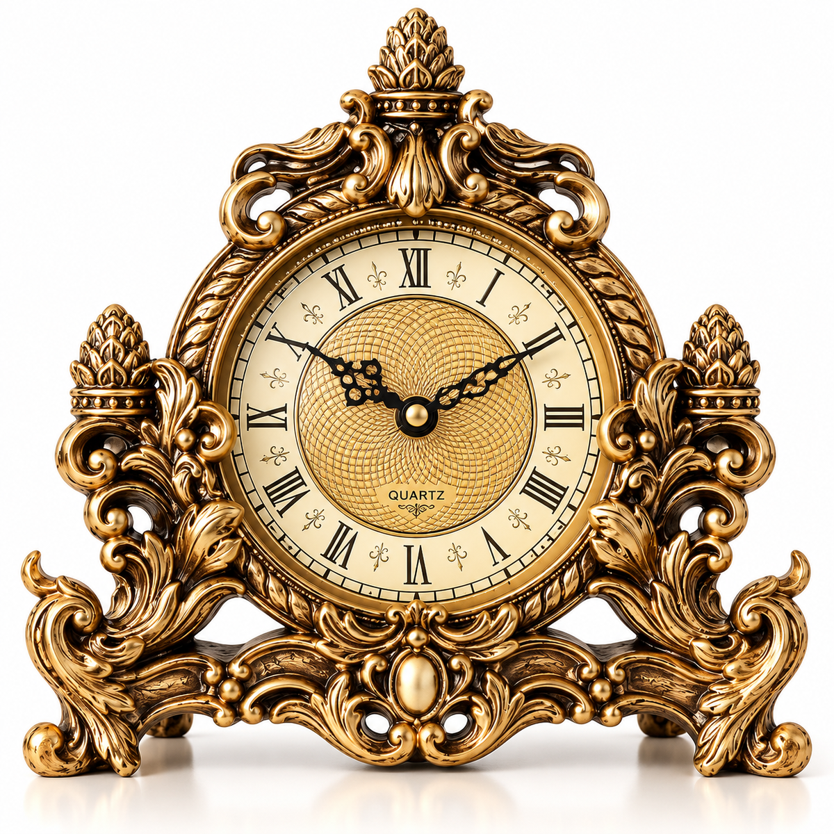 Vintage Baroque Table Clock – Antique Gold Silent Quartz Mantel & Desk Clock