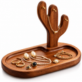 Wooden Jewelry Organizer Tray – Cactus Necklace Holder & Key Storage Stand