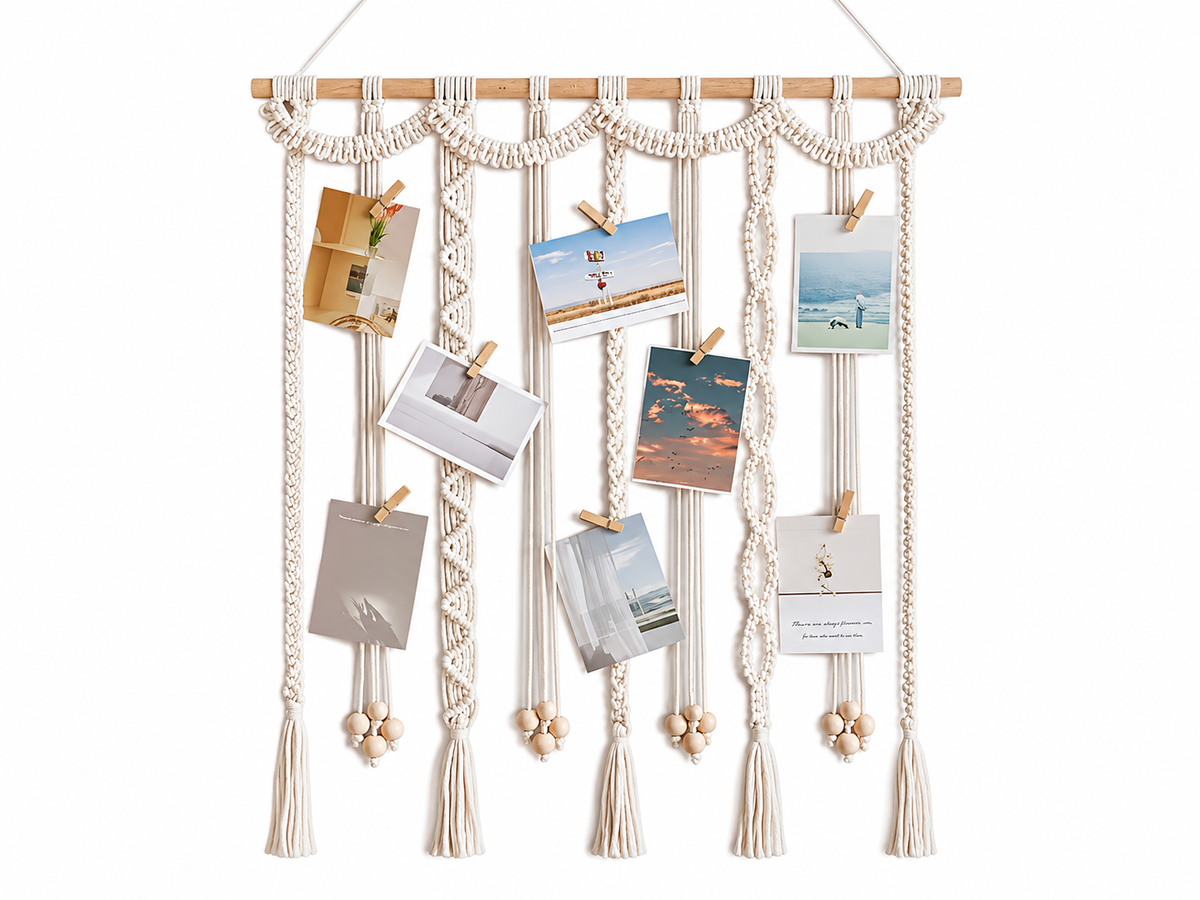 Boho Hanging Photo Display with Wooden Clips