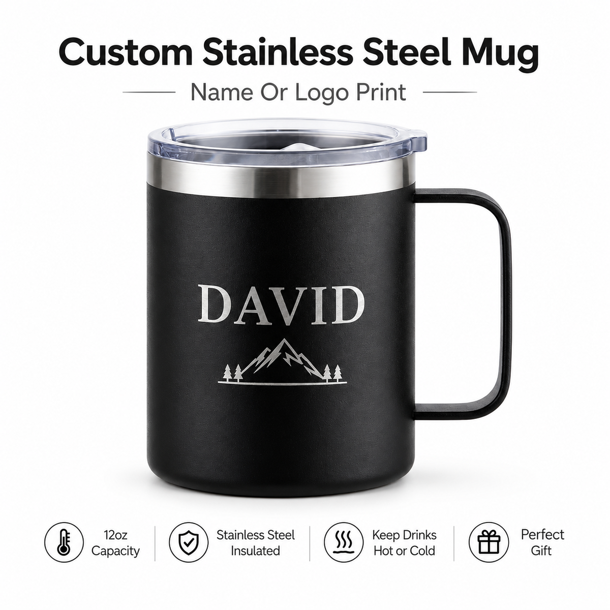 Personalized Engraved Stainless Steel Coffee Mug – Insulated Travel Cup with Lid